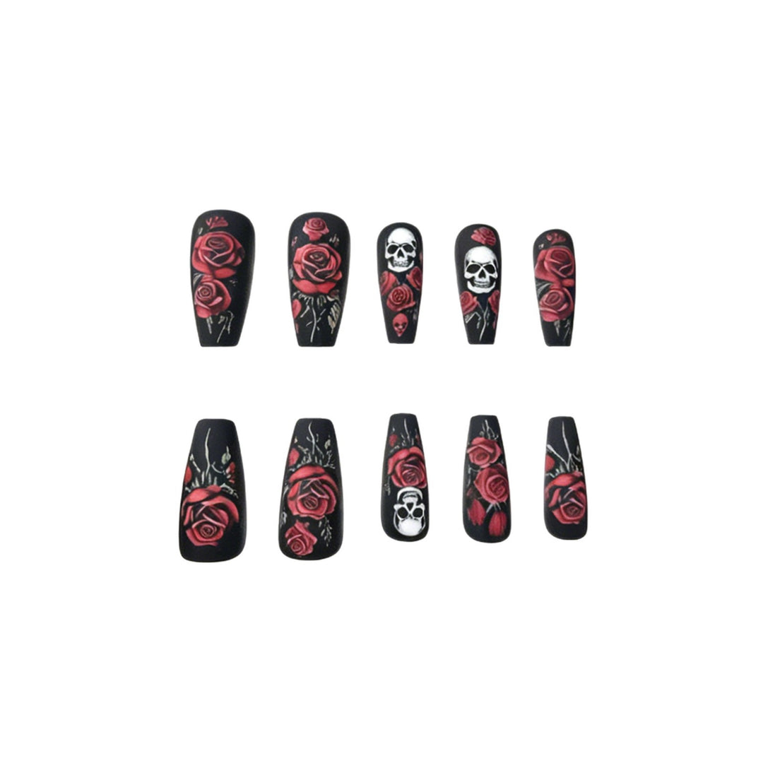 Künstlerisches Skull und Rose Nagelkunst Design Karnz
