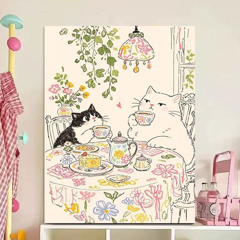 Verspielt Katze Illustration Leinwand Kunst Druck Karnz
