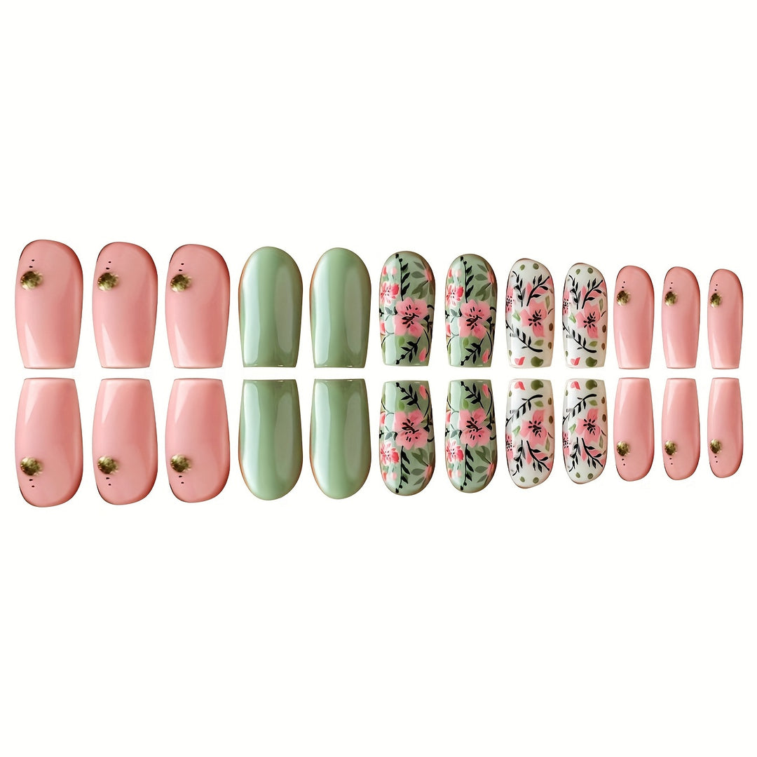 Botanische Blumen Press-On Nagelkunst Karnz