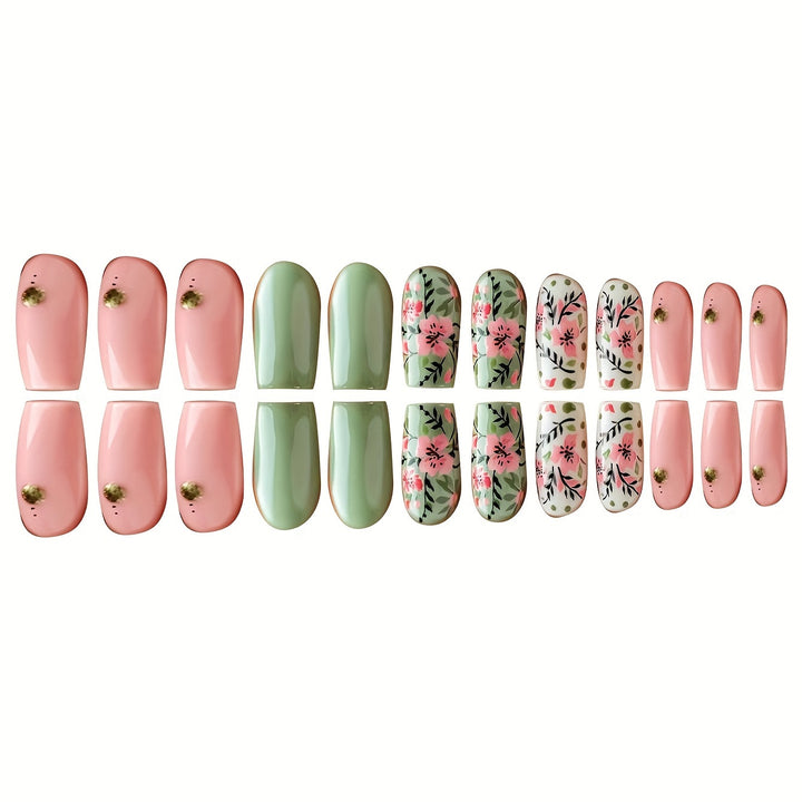 Botanische Blumen Press-On Nagelkunst Karnz