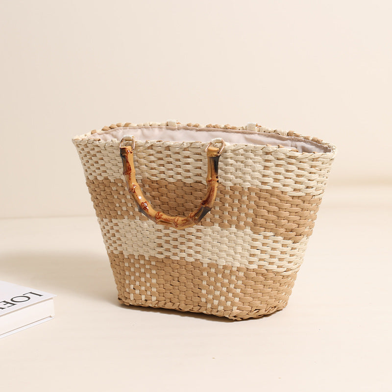 Damen Handgefertigte Korbtasche mit Bambusdetails Karnz
