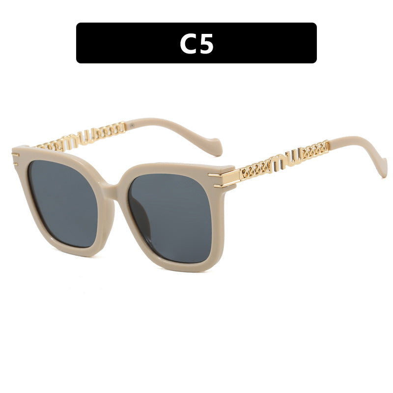 Damen trendige quadratische Sonnenbrille mit elegantem Rahmen und stylishem Goldakzent Karnz