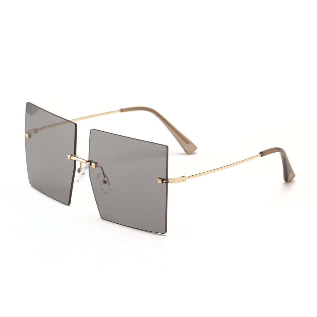 Damen modische quadratische Sonnenbrille mit breiten Gläsern und filigranem Metallrahmen Karnz