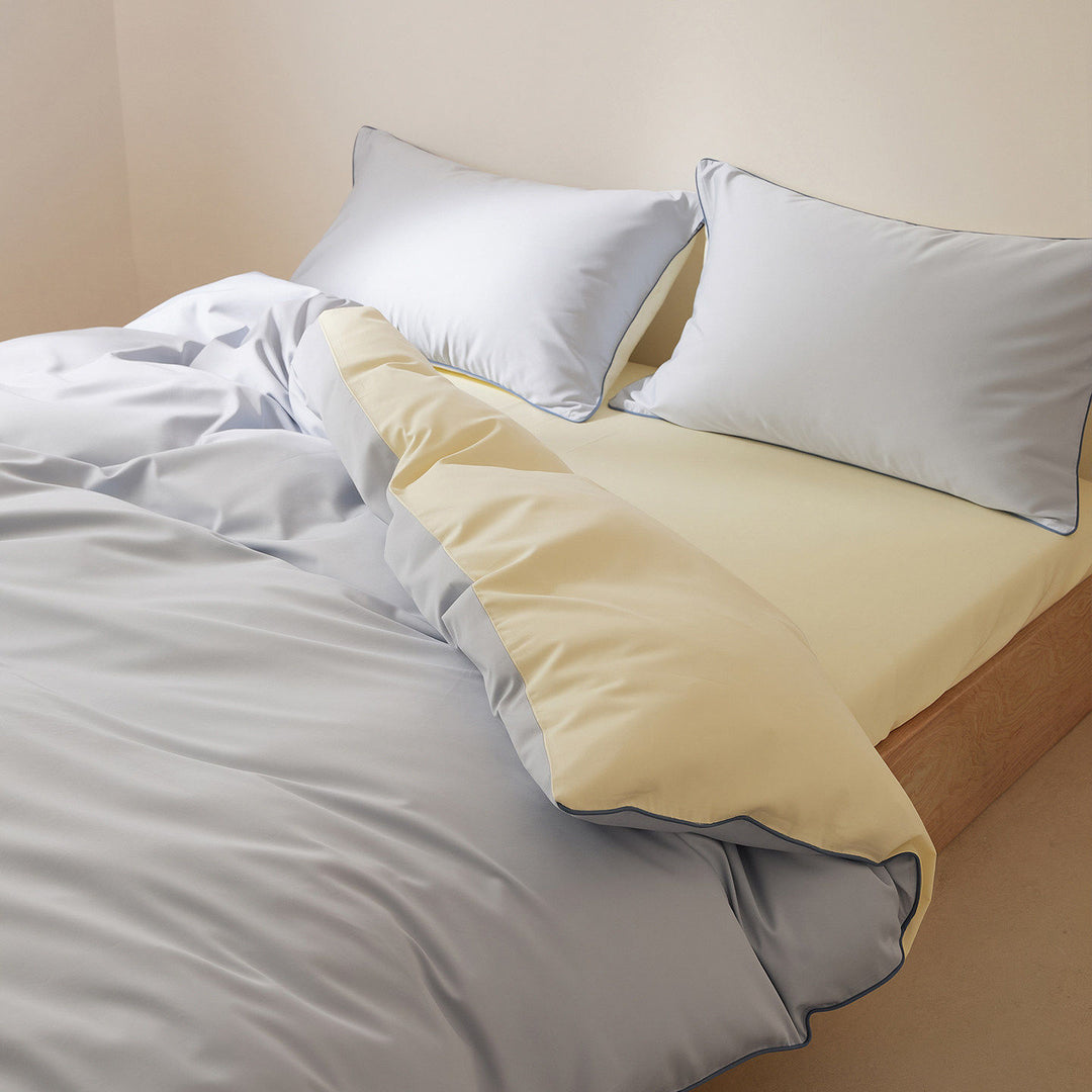 Luxus Baumwoll-Satin Bettbezug Set mit kontrastierender Paspel und verdecktem Verschluss