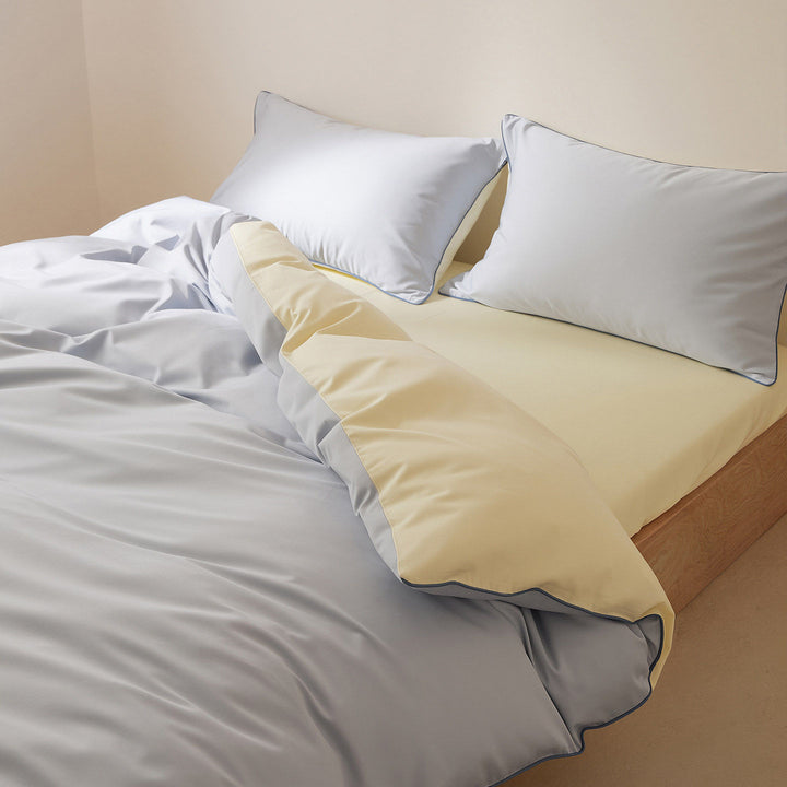 Luxus Baumwoll-Satin Bettbezug Set mit kontrastierender Paspel und verdecktem Verschluss