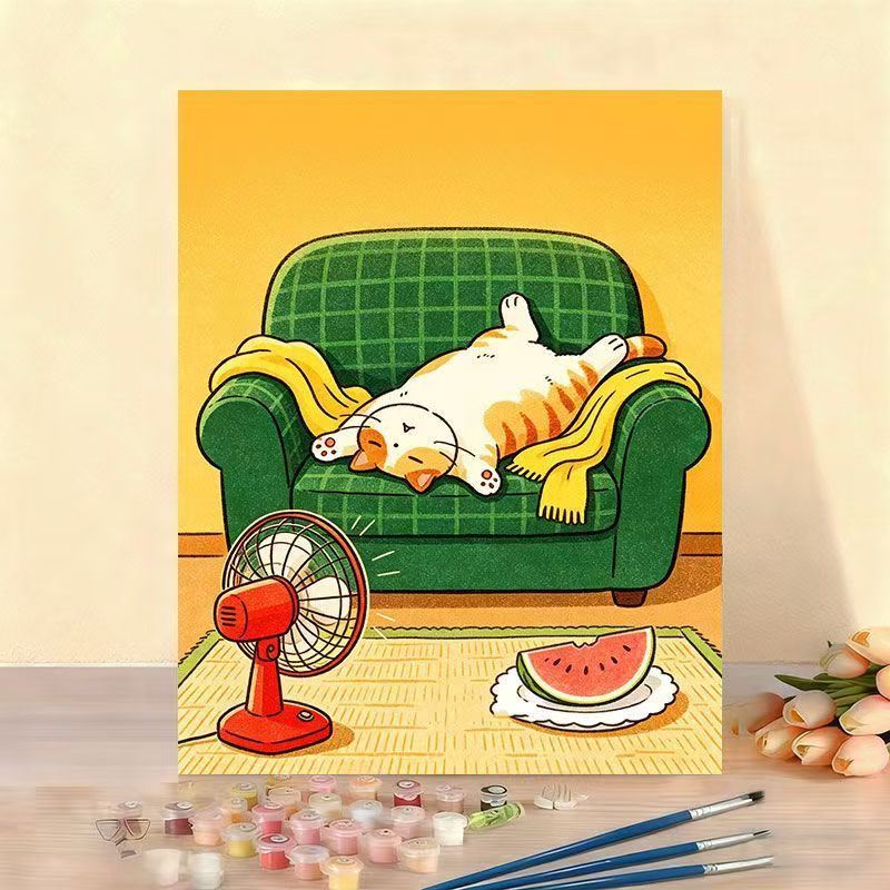 Verspielt Katze Illustration Leinwand Kunstwerk Karnz