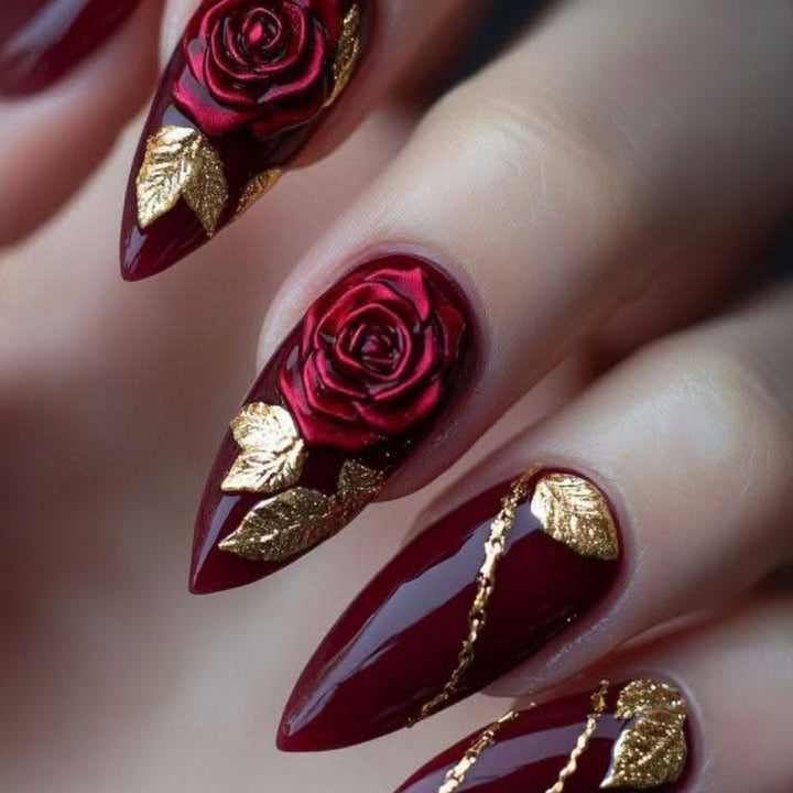 Rose-Accent Stiletto Nagelkunst Verlängerungen Karnz