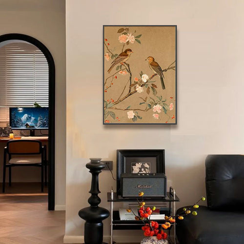 Blumige Vogelprint Wandkunst
