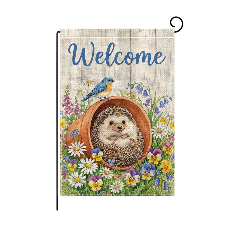 Aquarell Floral Willkommen Gartenflagge Doppelseitige Jute-Textur Outdoor Dekorative Gartenbanner