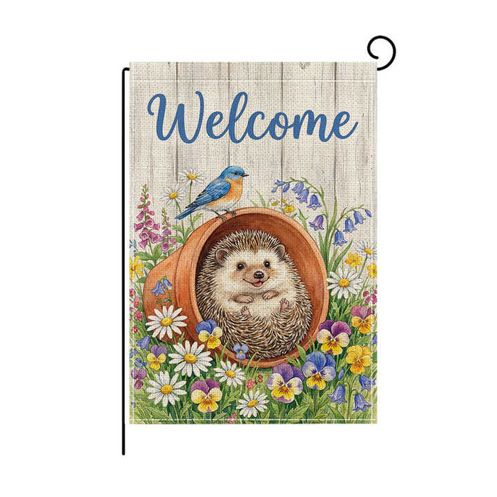 Aquarell Floral Willkommen Gartenflagge Doppelseitige Jute-Textur Outdoor Dekorative Gartenbanner