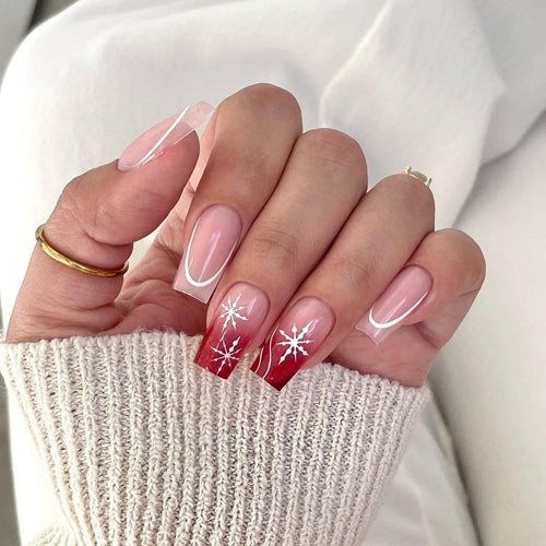 Festliches Press-On-Nagelset mit Winter-Schneeflocken-Design Karnz