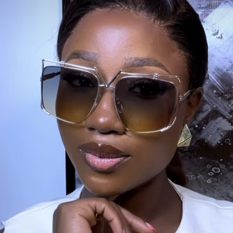 Damen futuristische Oversized-Sonnenbrille mit einzigartigem Geometrie-Rahmen Karnz