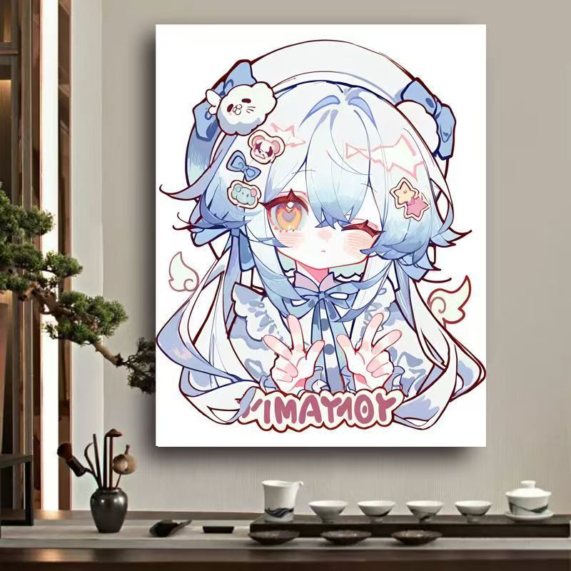 Verspielt Anime-Charakter Leinwand Kunst Karnz