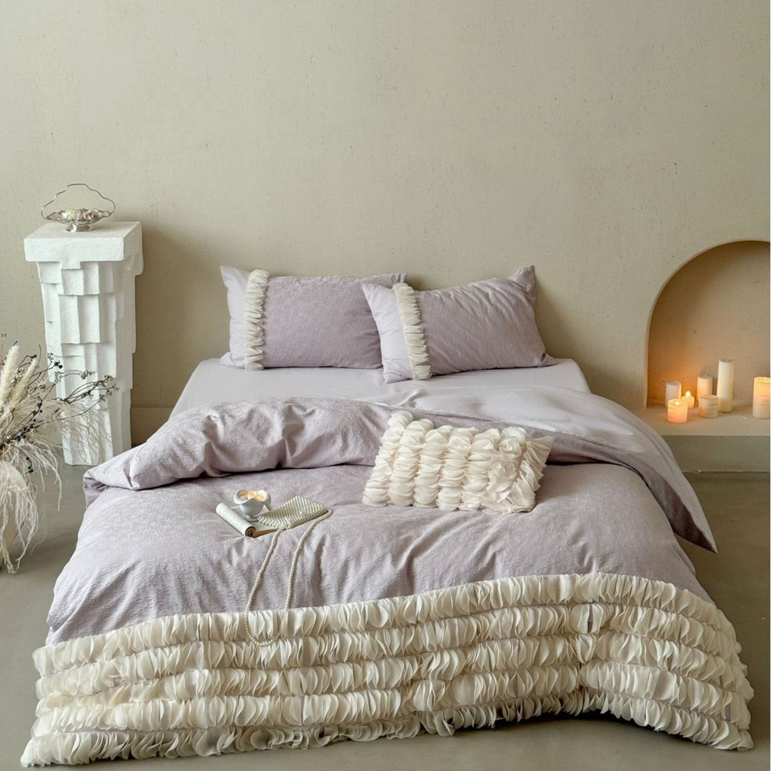 Raffiniertes Luxus Bettbezug Set mit strukturiertem Jacquard und geschichtetem Organza Besatz