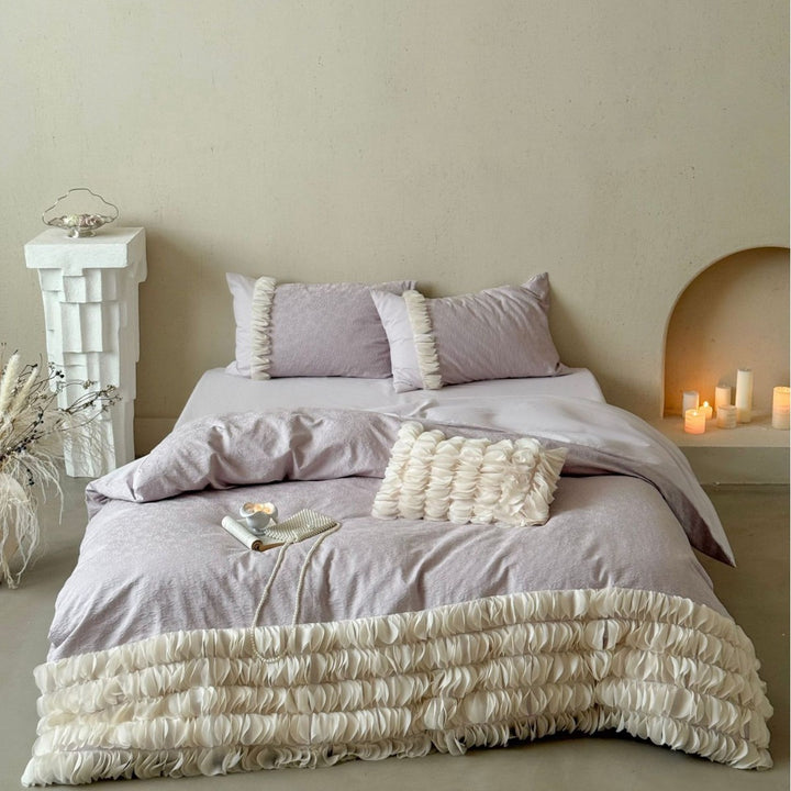 Raffiniertes Luxus Bettbezug Set mit strukturiertem Jacquard und geschichtetem Organza Besatz