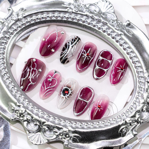 Premium Künstlerische Press-On Nagelkunst Set mit Gothic-Spinnen-Design