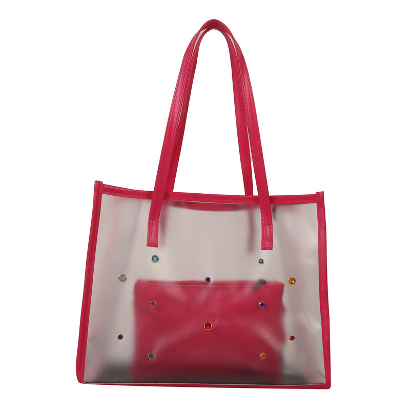 Transparente Mode Tasche mit dekorativen Edelsteinen
