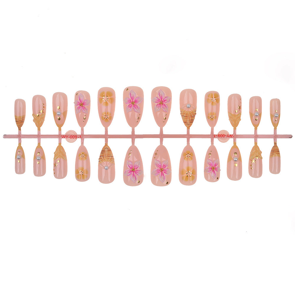Dekorativer Floral Press-On Nagelset Karnz