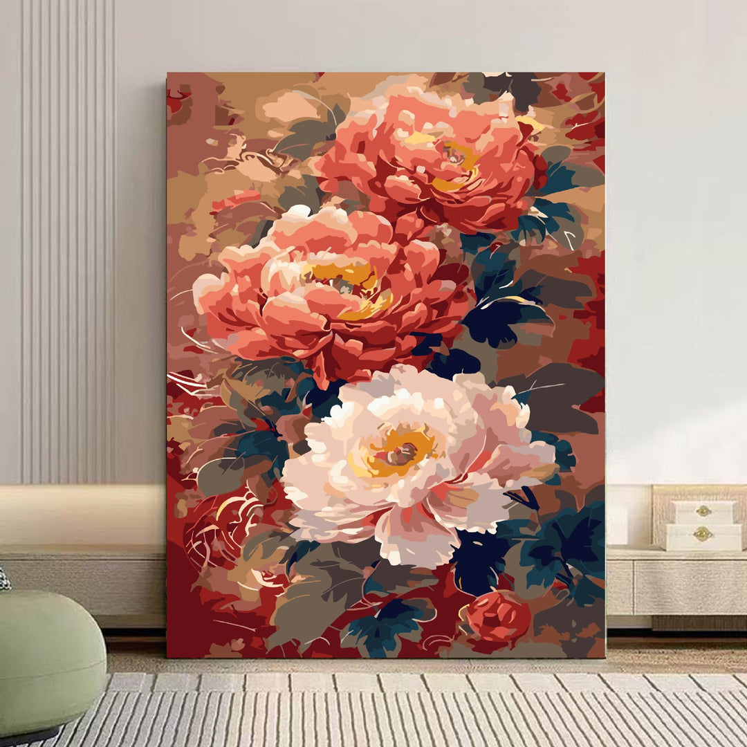 Gemütliche Katze und floral inspiriertes Leinwandkunstwerk Karnz