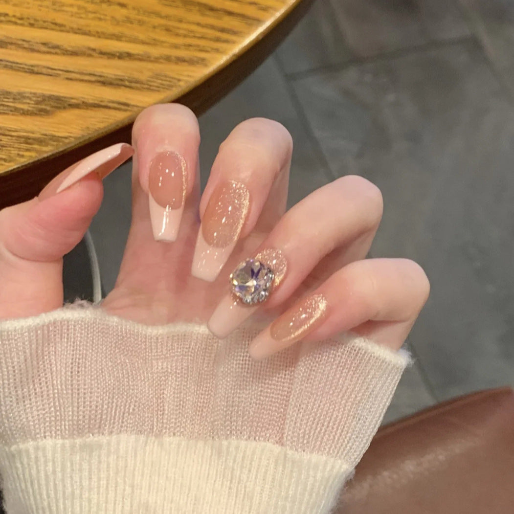 Press-On Nail Set mit elegantem Glitter und Kristallakzenten Karnz