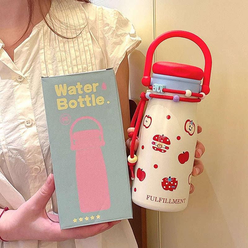Damen kreative Trinkflasche mit lustigem Design und praktischer Schnur Karnz