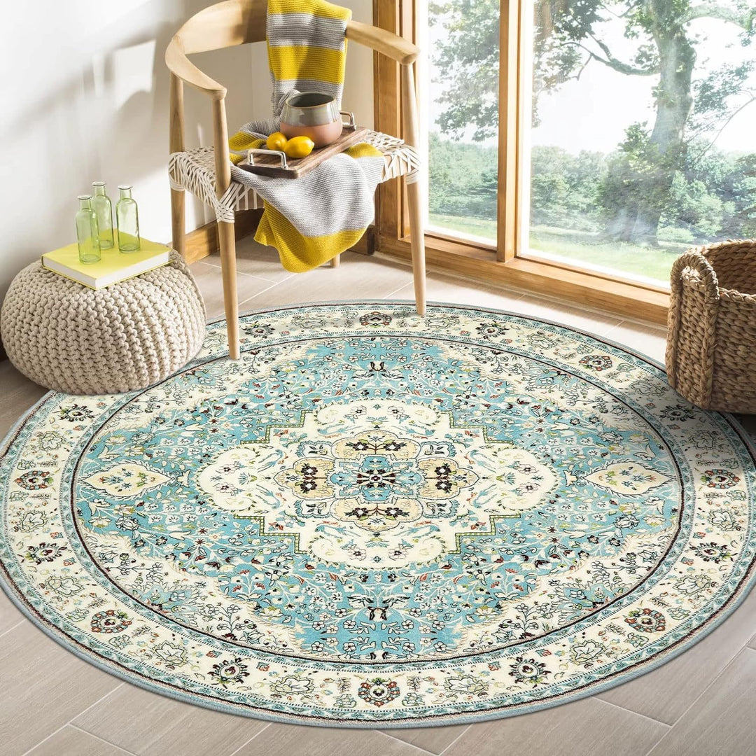 Runder Vintage Blumen Teppich