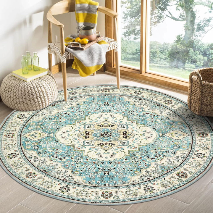 Runder Vintage Blumen Teppich