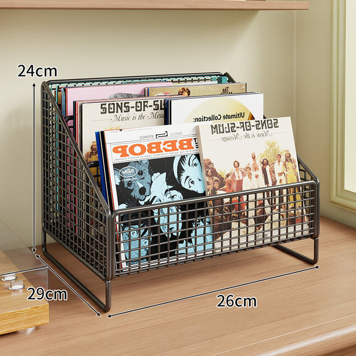 Winkeleckiger Drei-Tier Metall-Mesh Vinyl-Schallplatten- und Magazin-Organizer-Regal