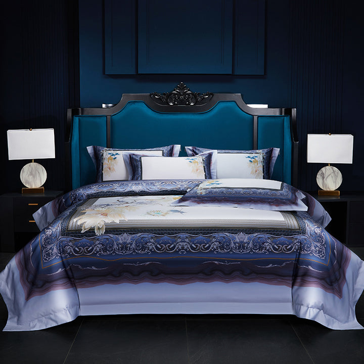 Satin-Feel Art Deco Bettbezug Set mit besticktem Motiv