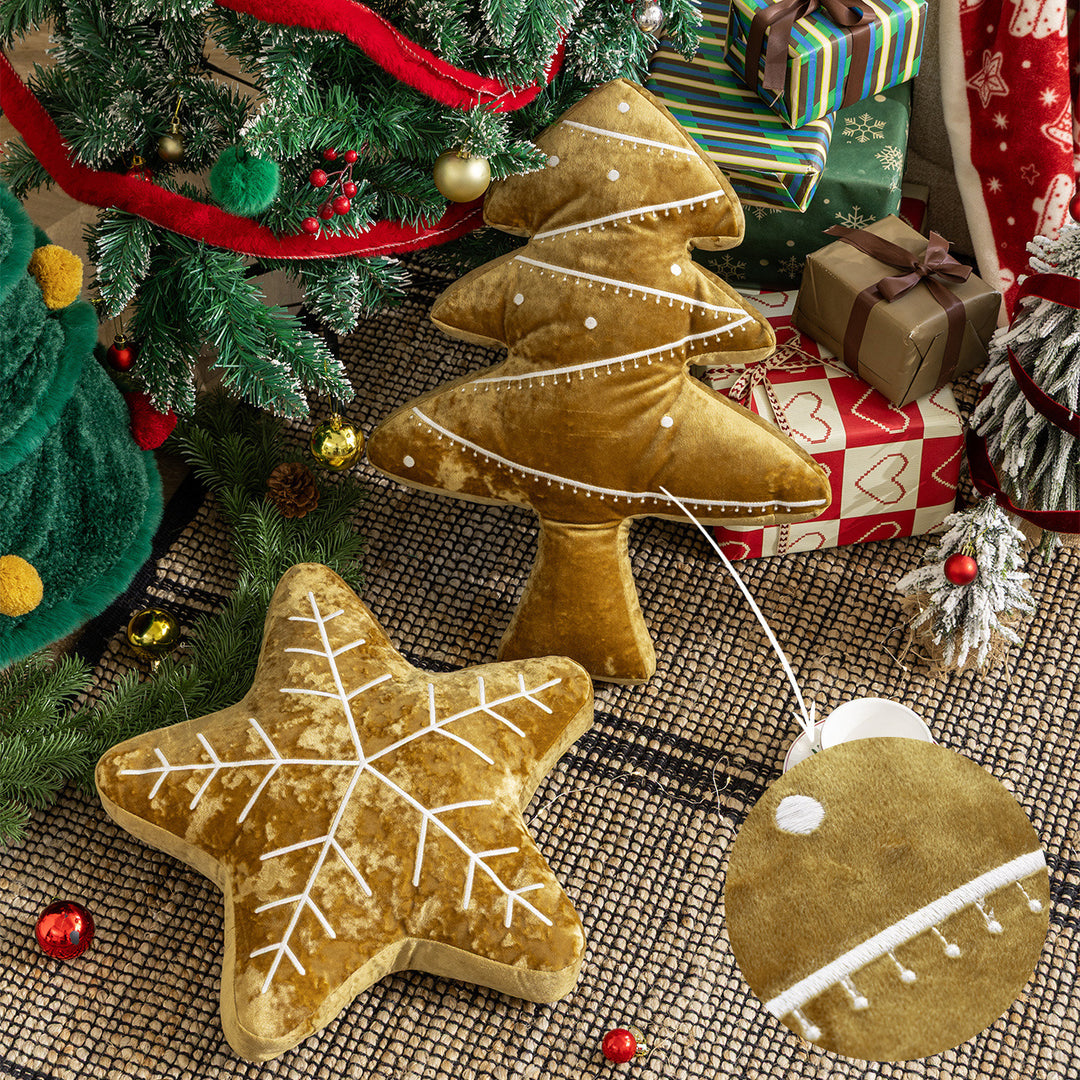 Rechteckiger Samt-Kissenbezug mit bestickten Weihnachtsanhängern Karnz