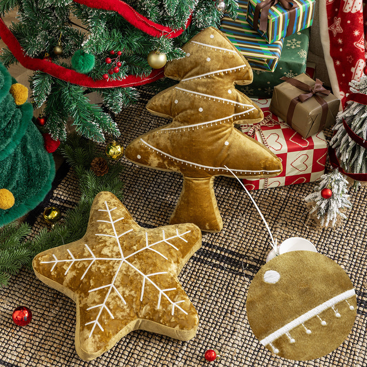 Rechteckiger Samt-Kissenbezug mit bestickten Weihnachtsanhängern Karnz