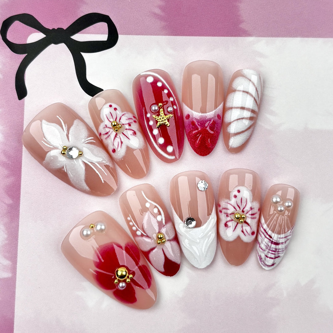 Künstlerische Florale Druck-Nagelkollektion