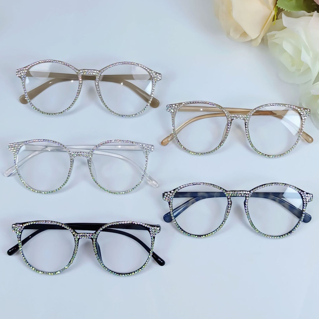 Damen Stylische Katzenaugen-Brille mit funkelndem Strassbesatz Karnz