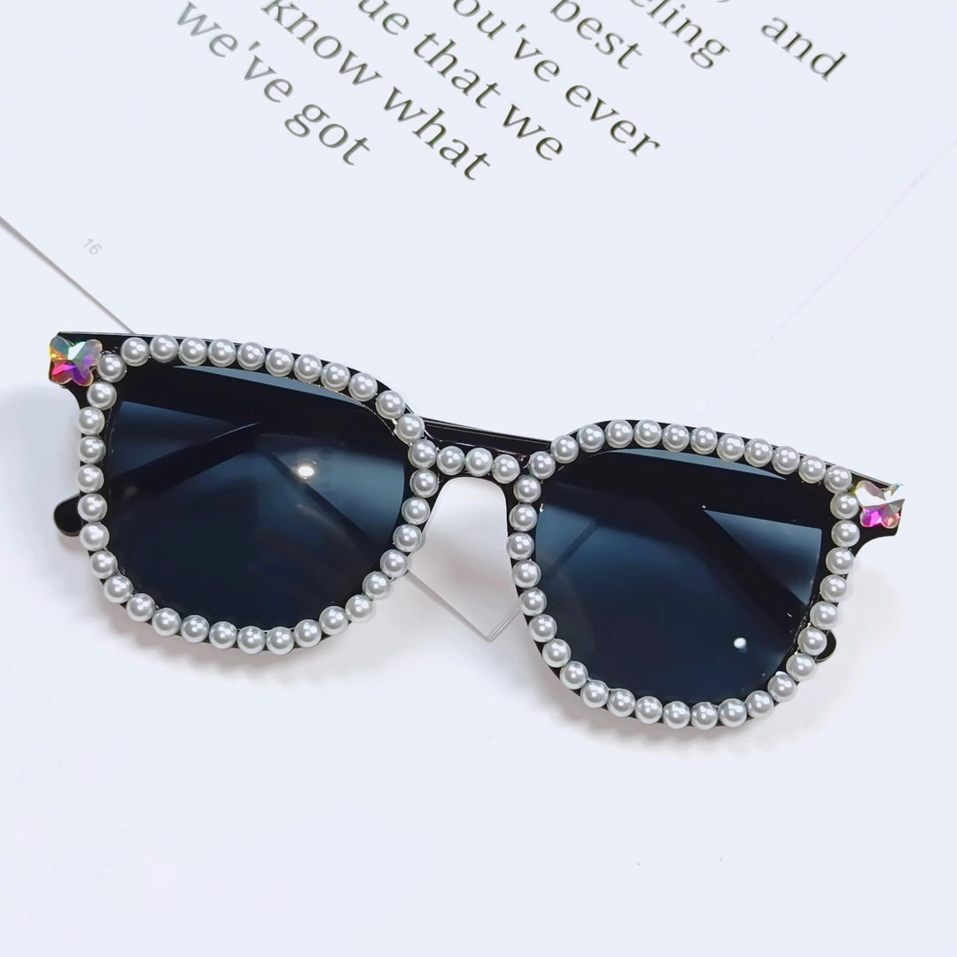 Damen Glamouröse Sonnenbrille mit Perlenrahmen Karnz
