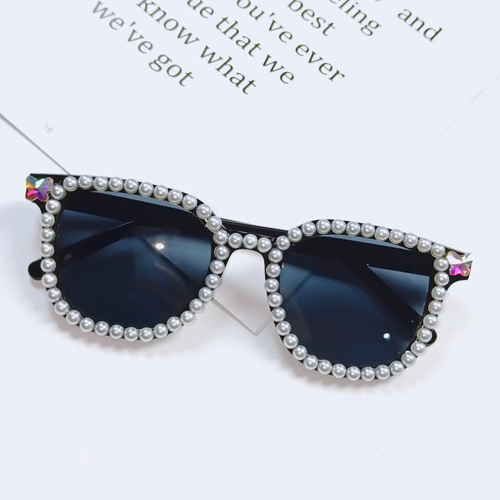 Damen Glamouröse Sonnenbrille mit Perlenrahmen Karnz