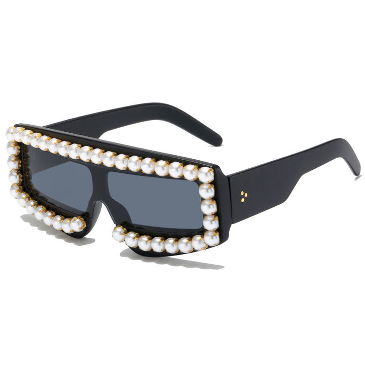 Damen modische Sonnenbrille mit Perlen-Applikationen Karnz