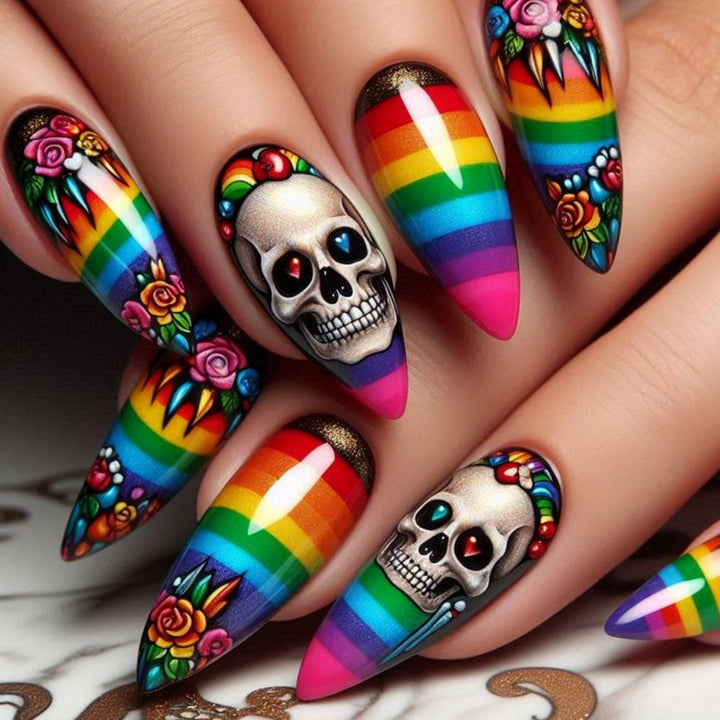 Künstlerische Skull-Themen Stiletto Nagelkunst Extensions Karnz