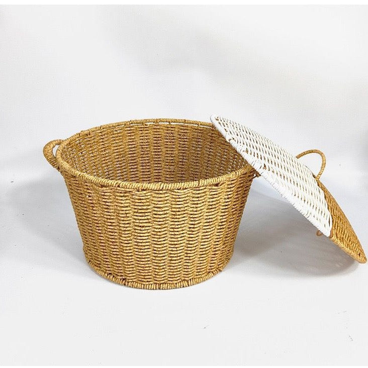 Damen Rattankorb mit Deckel und trendigen Griffen Karnz