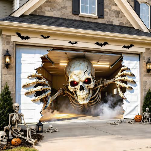 Großformatiger Halloween-Fotohintergrund aus wetterfestem Polyester mit geöstem Befestigungsrand und leuchtendem Haunted-House-Motiv