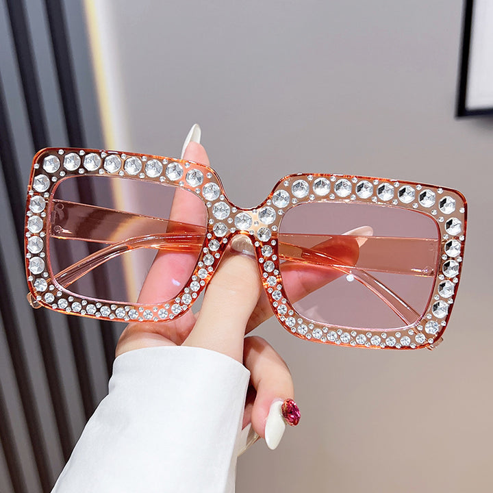 Glamouröse mit Strass verzierte quadratische Sonnenbrille Karnz