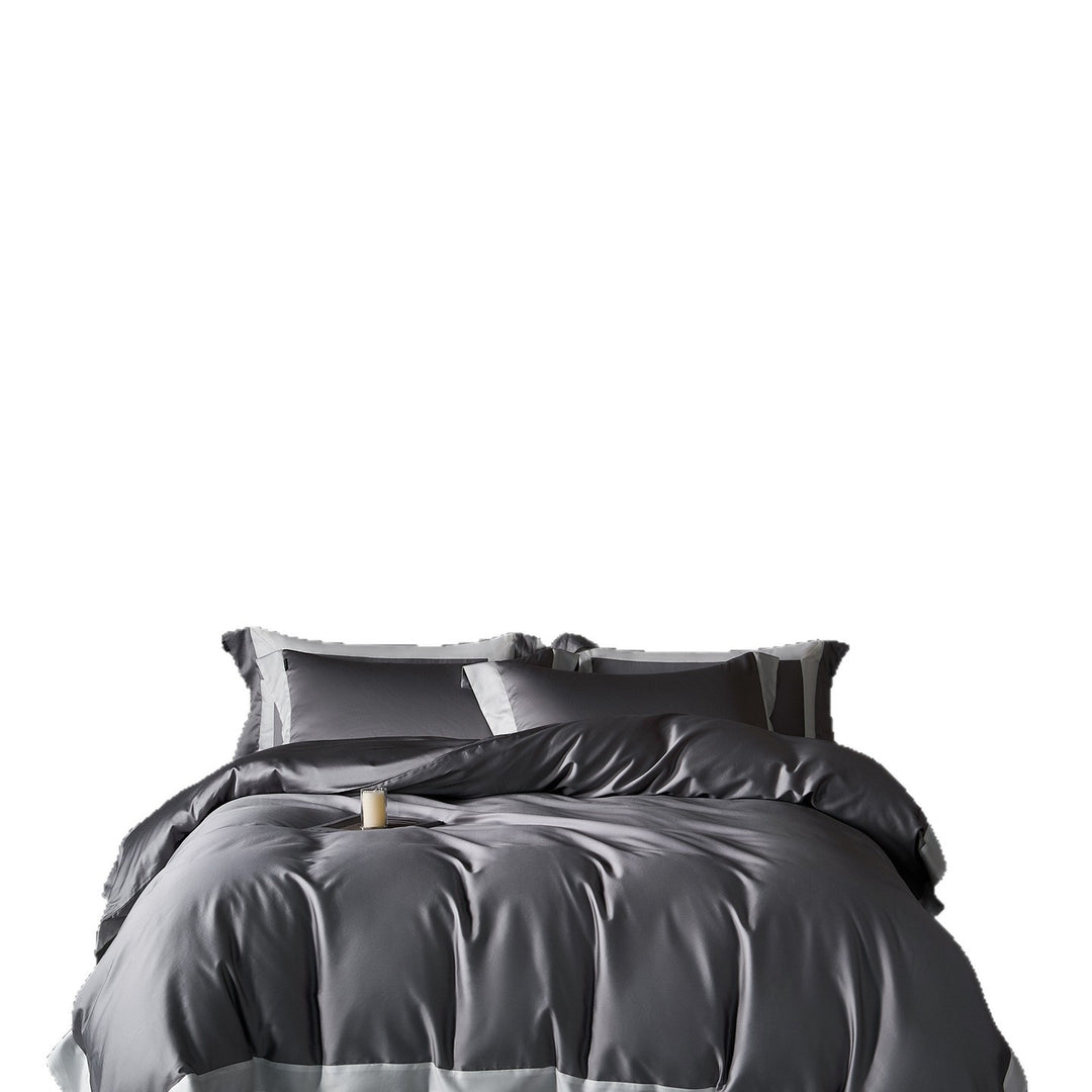 Seidiger Satin Bettbezug Set mit Kontrastbordüre