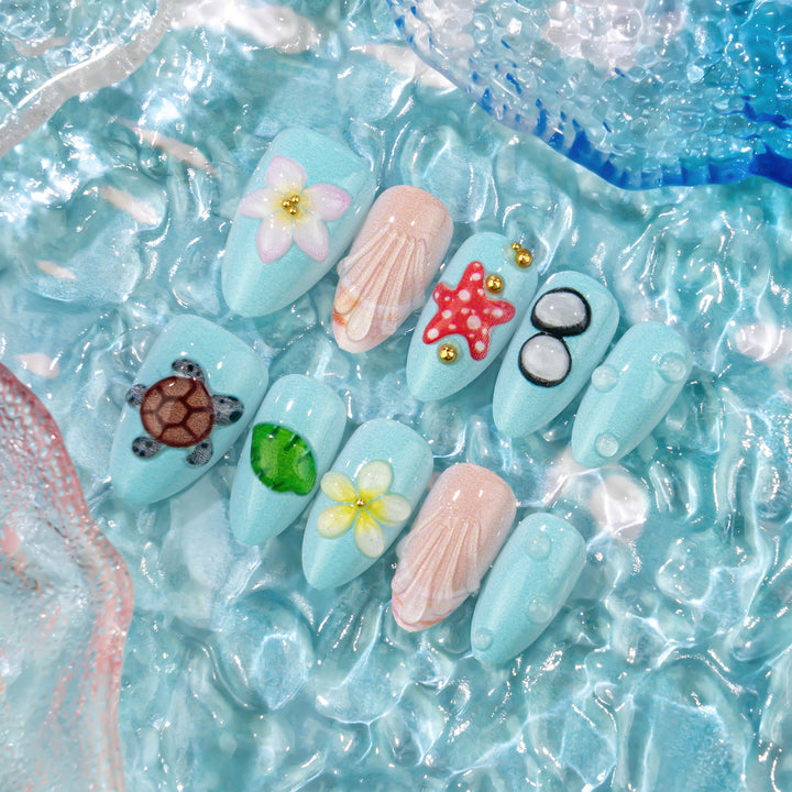 Künstlerisches, von Sommer inspiriertes Press-On Nagelkunst Set Karnz