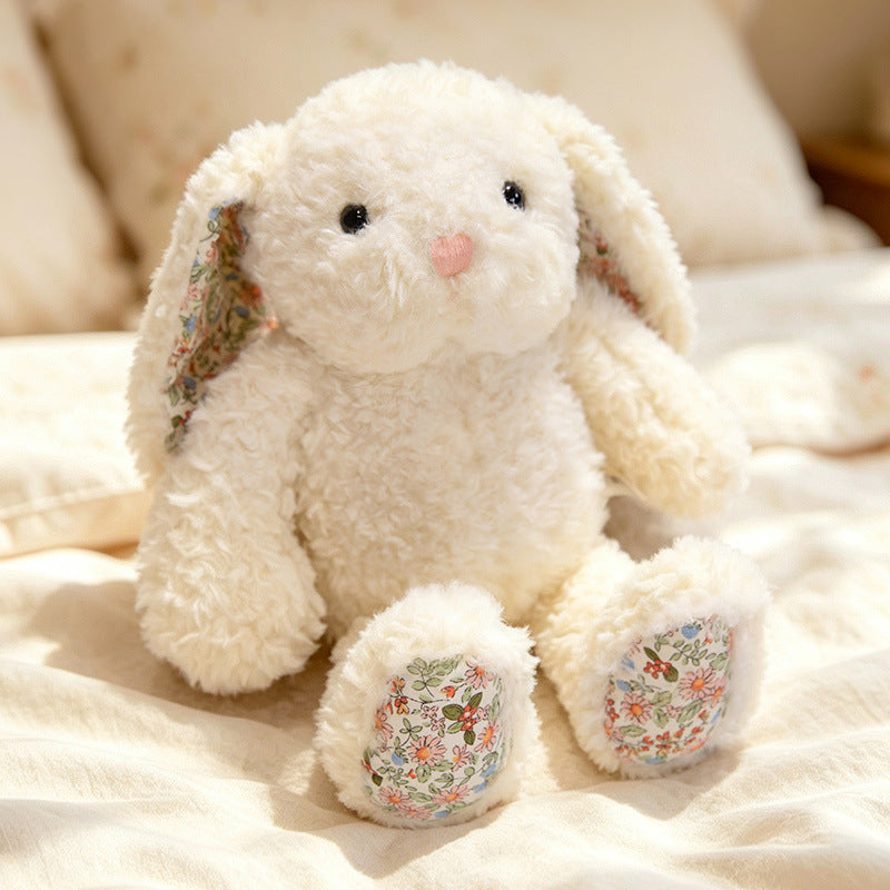 Plüsch Blumenfutter Ohr Bunny Plüschspielzeug mit besticktem Gesicht und lockigem Kunstpelz Karnz