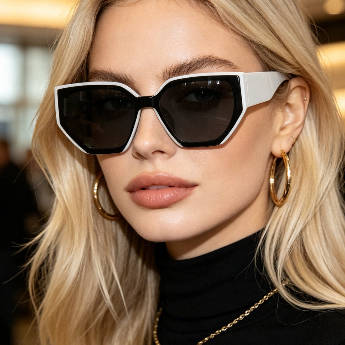 Damen modische oversized Sonnenbrille mit trendigem Hexagon-Design Karnz