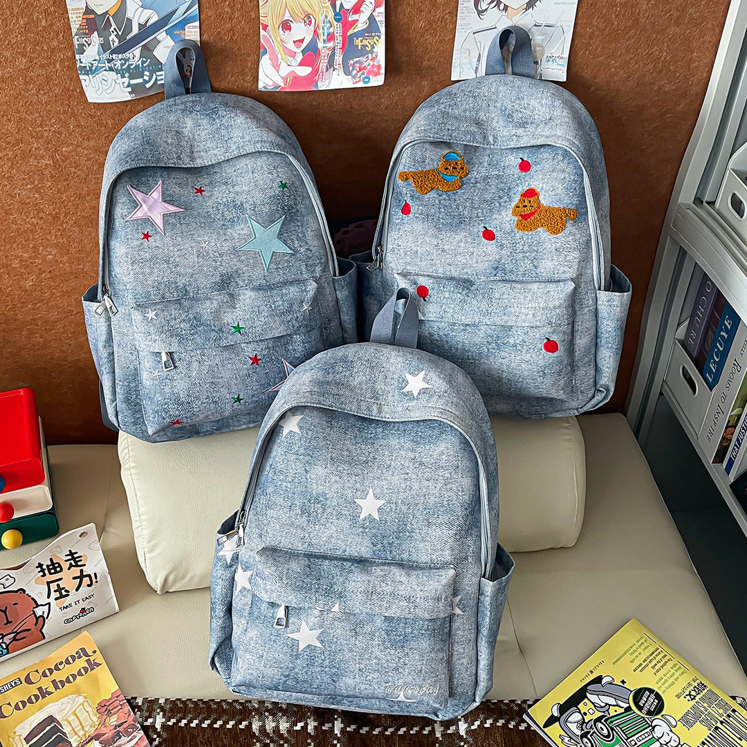 Lässiger Sternen-Print Denim-Rucksack Karnz