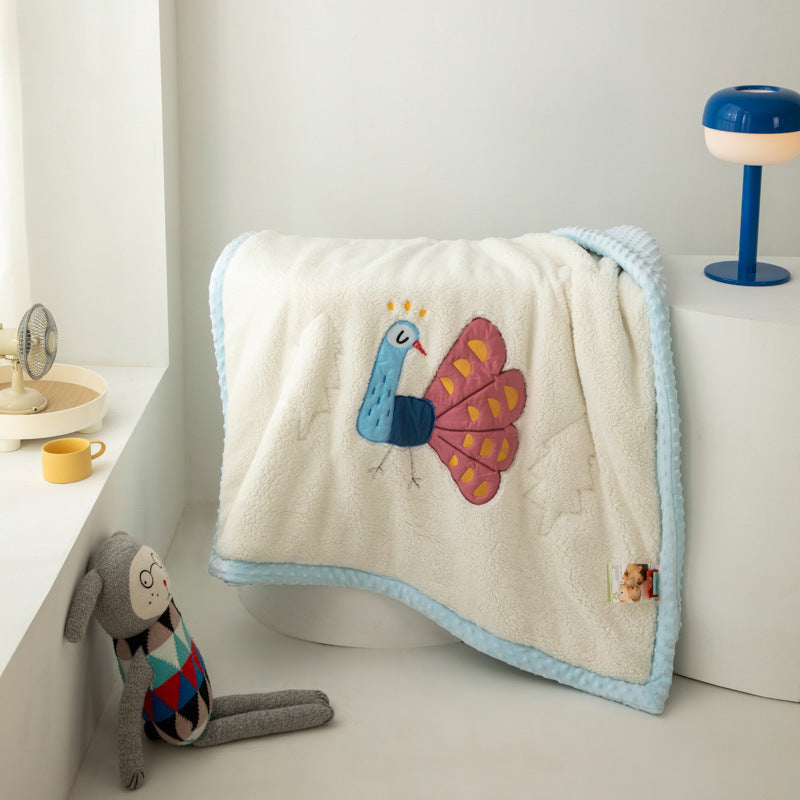 Plüsch Sherpa Decke mit gesticktem Löwenapplikation