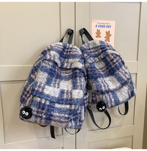 Gemütlicher Fuzzy Karierter Rucksack