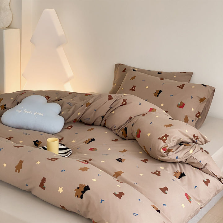 Kinder-Bettwäsche-Garnitur mit verspieltem Tier- und Smile-Print