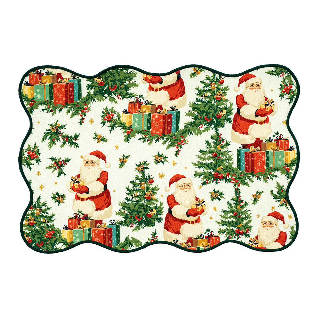 Weihnachtliches abwischbares Tischset mit gewelltem Saum und nostalgischem Santa‑Motiv Karnz