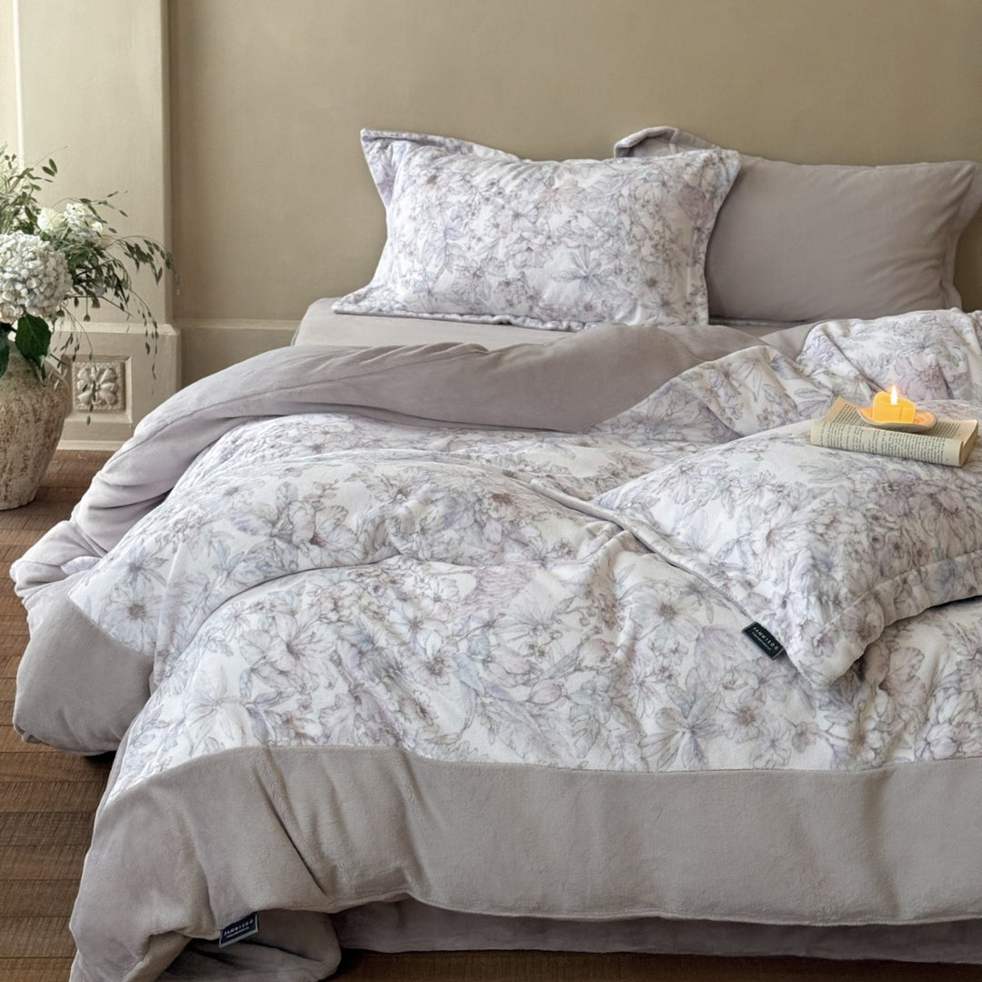 Aquarell Schmetterling Floral Baumwoll Bettbezug Set mit Samtbordüre Kissenbezüge